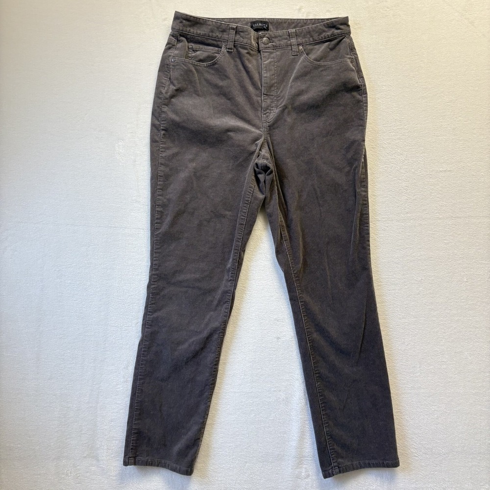 Talbots Corduroy Straight Leg Pant Women 10 Gray Good Curvy Fit Stretch Charcoal